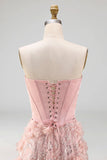 Appliqued Floral Blush Corset A Line Long Prom Dress with Slit