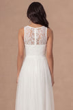 White A Line Long Tulle Wedding Reception Dress with Lace