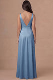 White V-Neck A Line Long Satin Wedding Reception Dress