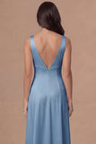 White V-Neck A Line Long Satin Wedding Reception Dress