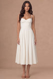 White Spaghetti Straps Corset A Line Long Wedding Reception Dress
