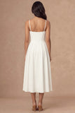 White Spaghetti Straps Corset A Line Long Wedding Reception Dress