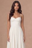 White Spaghetti Straps Corset A Line Long Wedding Reception Dress
