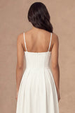 White Spaghetti Straps Corset A Line Long Wedding Reception Dress