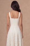 Ivory Lace Square Neck A Line Long Engagement Dress