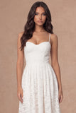 White Lace Corset Spaghetti Straps A Line Midi Engagement Dress