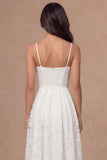 White Lace Corset Spaghetti Straps A Line Midi Engagement Dress