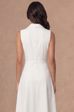 White Shawl Lapel A Line Sleeveless Midi Engagement Dress