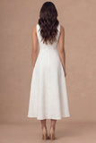 A Line Floral Jacquard Round Neck Sleeveless Midi Engagement Dress