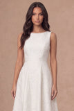 A Line Floral Jacquard Round Neck Sleeveless Midi Engagement Dress