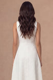 A Line Floral Jacquard Round Neck Sleeveless Midi Engagement Dress
