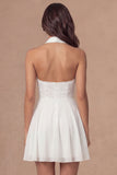 White Halter Neck Appliqued A Line Short Bridal Shower Dress