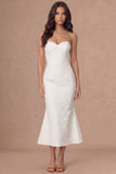 Jacquard Floral Mermaid Sweetheart White Midi Engagement Dress