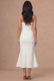 Jacquard Floral Mermaid Sweetheart White Midi Engagement Dress