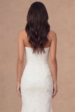 Jacquard Floral Mermaid Sweetheart White Midi Engagement Dress