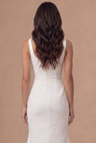 Thick Straps Jacquard Floral Mermaid White Midi Engagement Dress