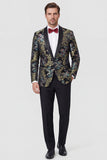 2-piece One Button Shawl Lapel Jacquard Black Men's Prom Suits