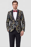 2-piece One Button Shawl Lapel Jacquard Black Men's Prom Suits