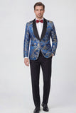 Blue 2-piece Shawl Lapel Jacquard Men's Prom Suits