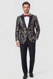Red 2-piece Peaked Lapel Long Sleeves Jacquard Men's Prom Suits