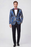 Red 2-piece Peaked Lapel Long Sleeves Jacquard Men's Prom Suits
