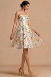 Champagne Floral Embroidered A Line Midi Formal Dress
