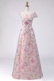 Pink Sparkly Sequined A Line One Shoulder Floral Long Wedding Guest Dress