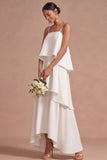 Lilac A Line Satin Spaghetti Straps Tiered Long Wedding Guest Dress
