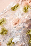 Strapless Green Floral A Line Sparkly Sequined Long Formal Dress