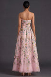 Floral Strapless Yellow A Line Appliqued Midi Wedding Guest Dress