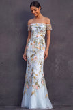 White Floral Mermaid Embroidered Long Wedding Reception Dress