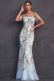 White Floral Mermaid Embroidered Long Wedding Reception Dress