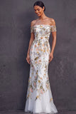 White Floral Mermaid Embroidered Long Wedding Reception Dress