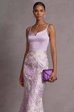 Floral Lilac Jacquard Thick Straps Long Wedding Guest Dress