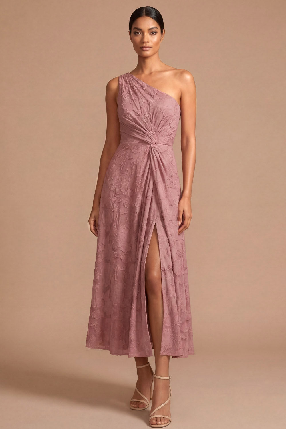 Emerald Green One Shoulder Ruched Backless Midi Formal Dress