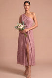 Emerald Green One Shoulder Ruched Backless Midi Formal Dress
