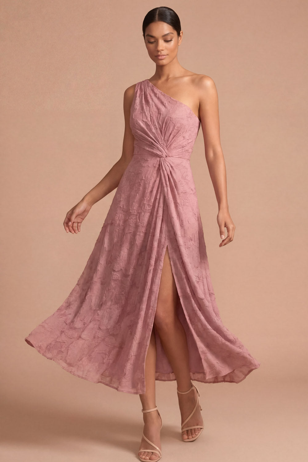Emerald Green One Shoulder Ruched Backless Midi Formal Dress