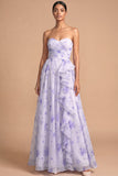 Lilac Sweetheart Floral A Line Maxi Wedding Guest Dress with Ruffles