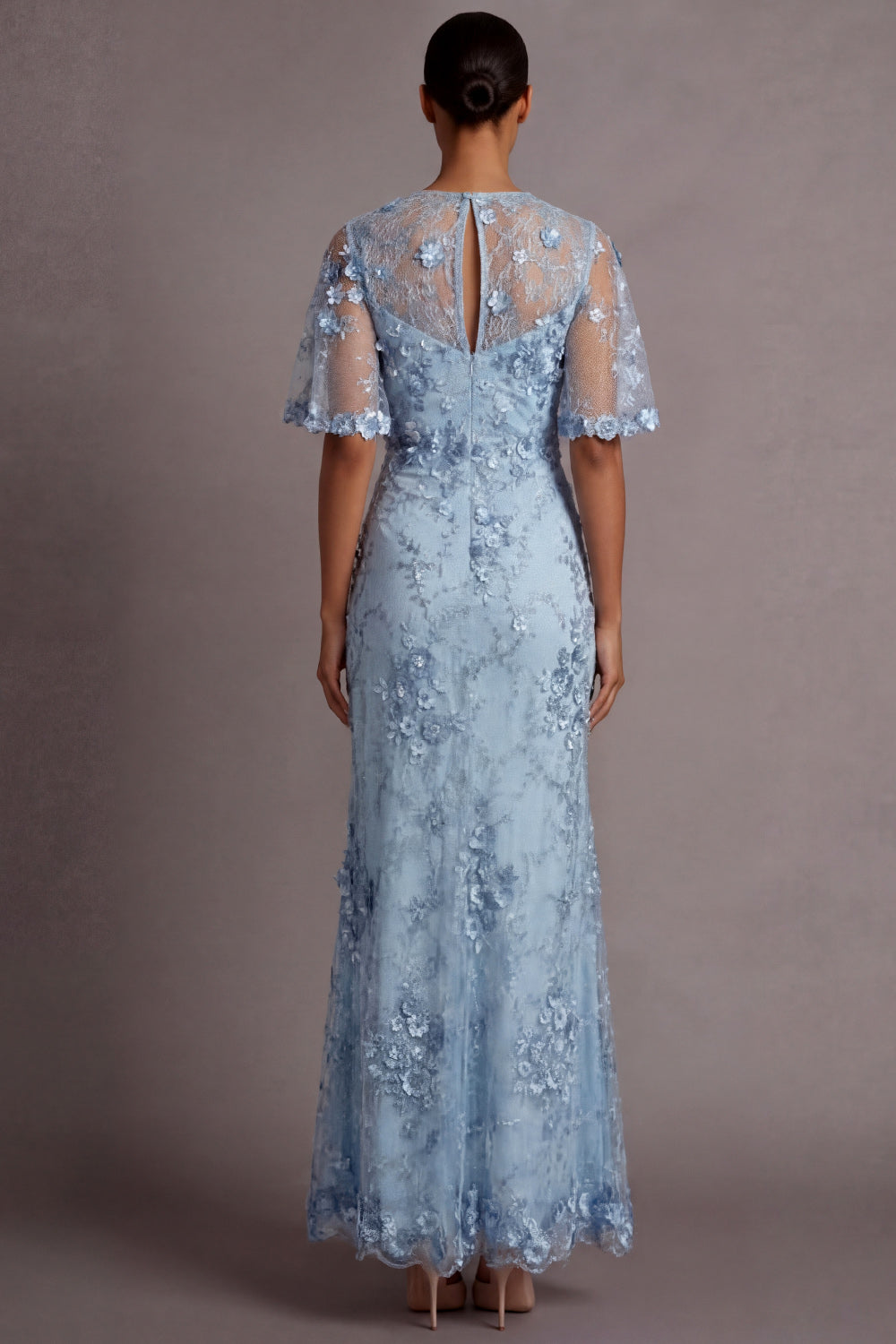 Leely Women Light Blue Sheath Floral Long Formal Dress Appliqued