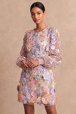 Lilac Long Sleeves Floral Appliqued Short Wedding Guest Dress