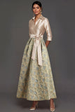 Champagne A Line Collar Neck Floral Midi Formal Dress