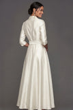 Champagne Collar Neck Satin A Line Maxi Wedding Guest Dress with Sash