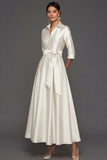 Champagne Collar Neck Satin A Line Maxi Wedding Guest Dress with Sash