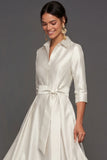 Champagne Collar Neck Satin A Line Maxi Wedding Guest Dress with Sash