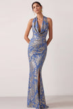 Peacock Green Mermaid Cowl Neck Maxi Wedding Guest Dress with Slit