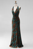 Peacock Green Mermaid Cowl Neck Maxi Wedding Guest Dress with Slit