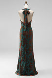 Peacock Green Mermaid Cowl Neck Maxi Wedding Guest Dress with Slit