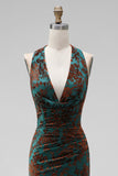 Peacock Green Mermaid Cowl Neck Maxi Wedding Guest Dress with Slit