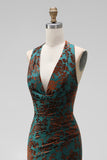 Peacock Green Mermaid Cowl Neck Maxi Wedding Guest Dress with Slit