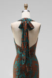 Peacock Green Mermaid Cowl Neck Maxi Wedding Guest Dress with Slit